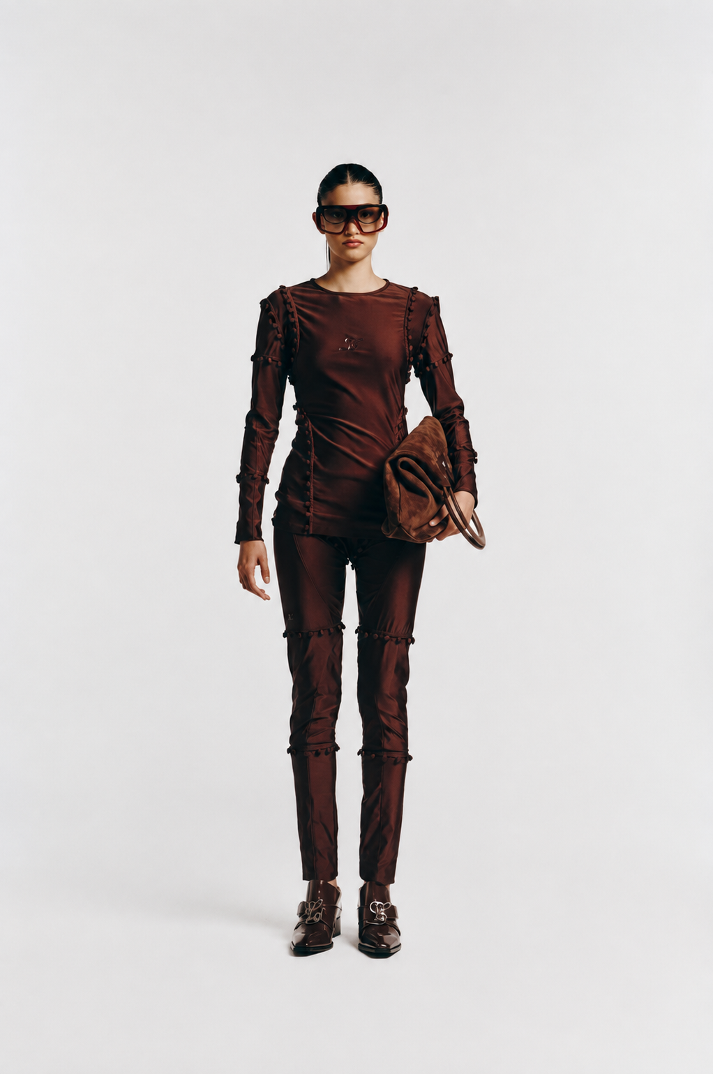 Unbutton Lycra Top in Brown